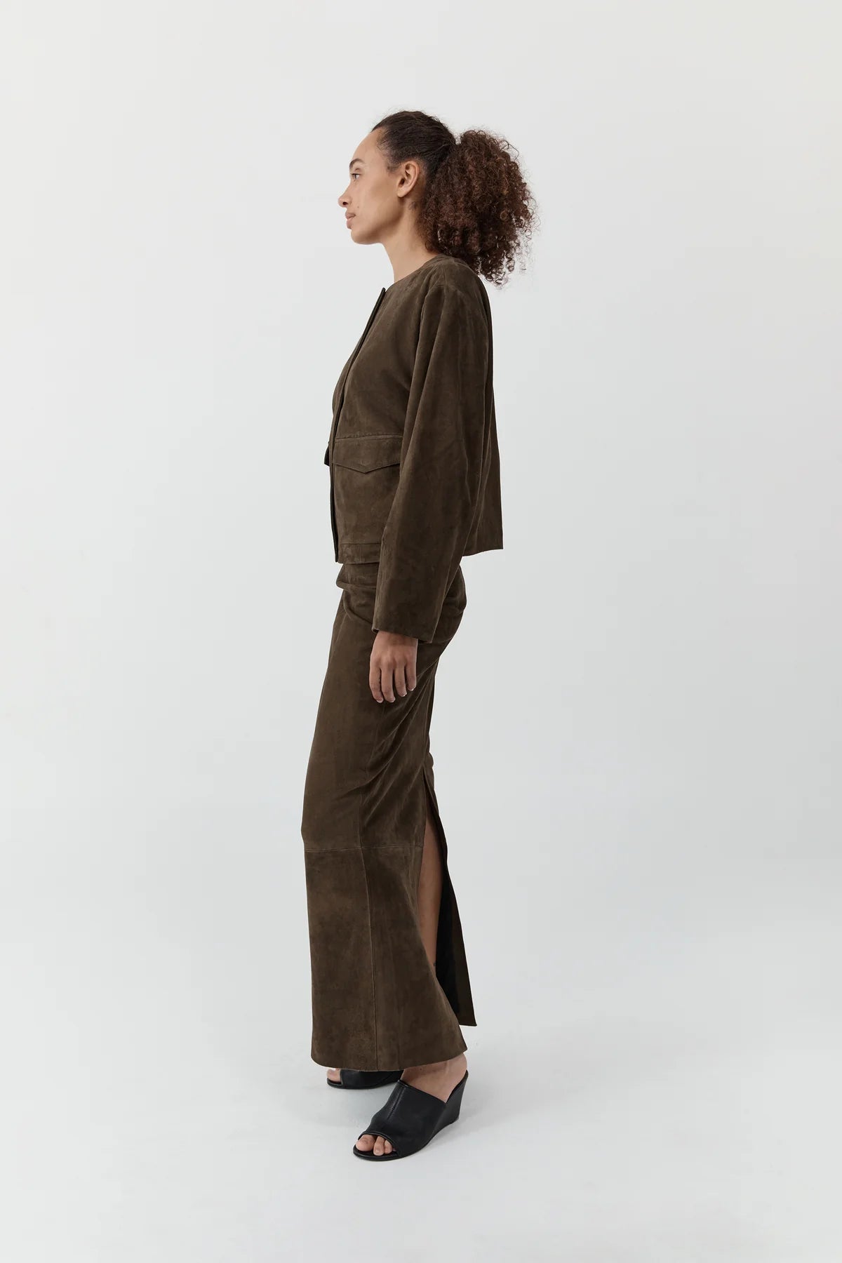 St Agni Suede Utility Cocoon Bomber in Khaki