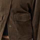 St Agni Suede Utility Cocoon Bomber in Khaki