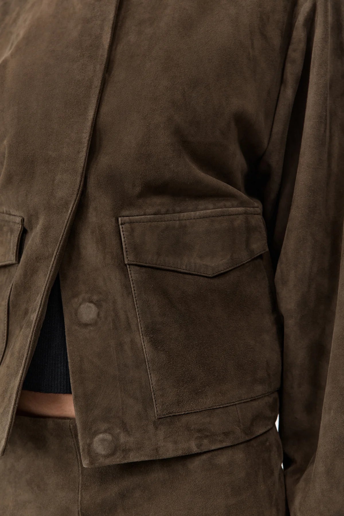 St Agni Suede Utility Cocoon Bomber in Khaki