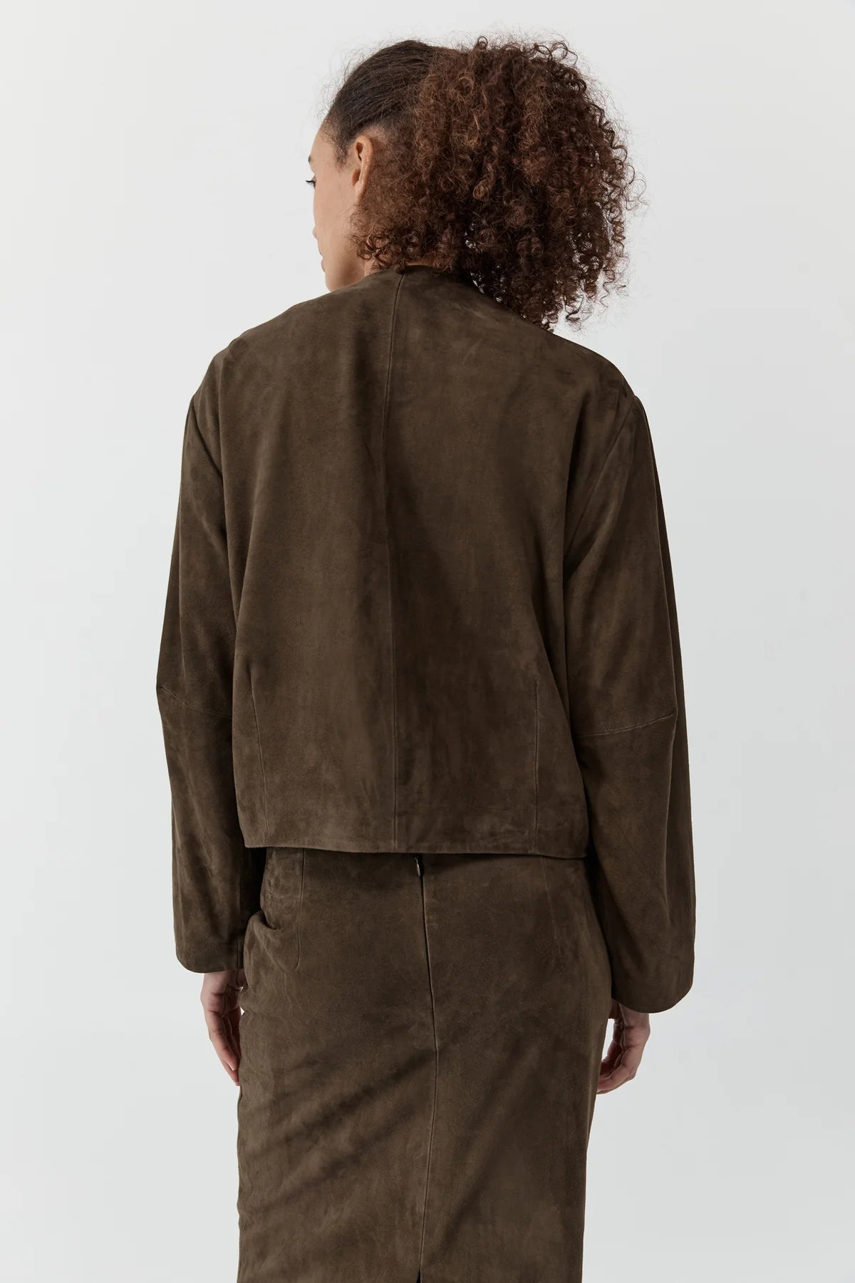 St Agni Suede Utility Cocoon Bomber in Khaki