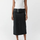 St Agni Woven Leather Skirt in Black