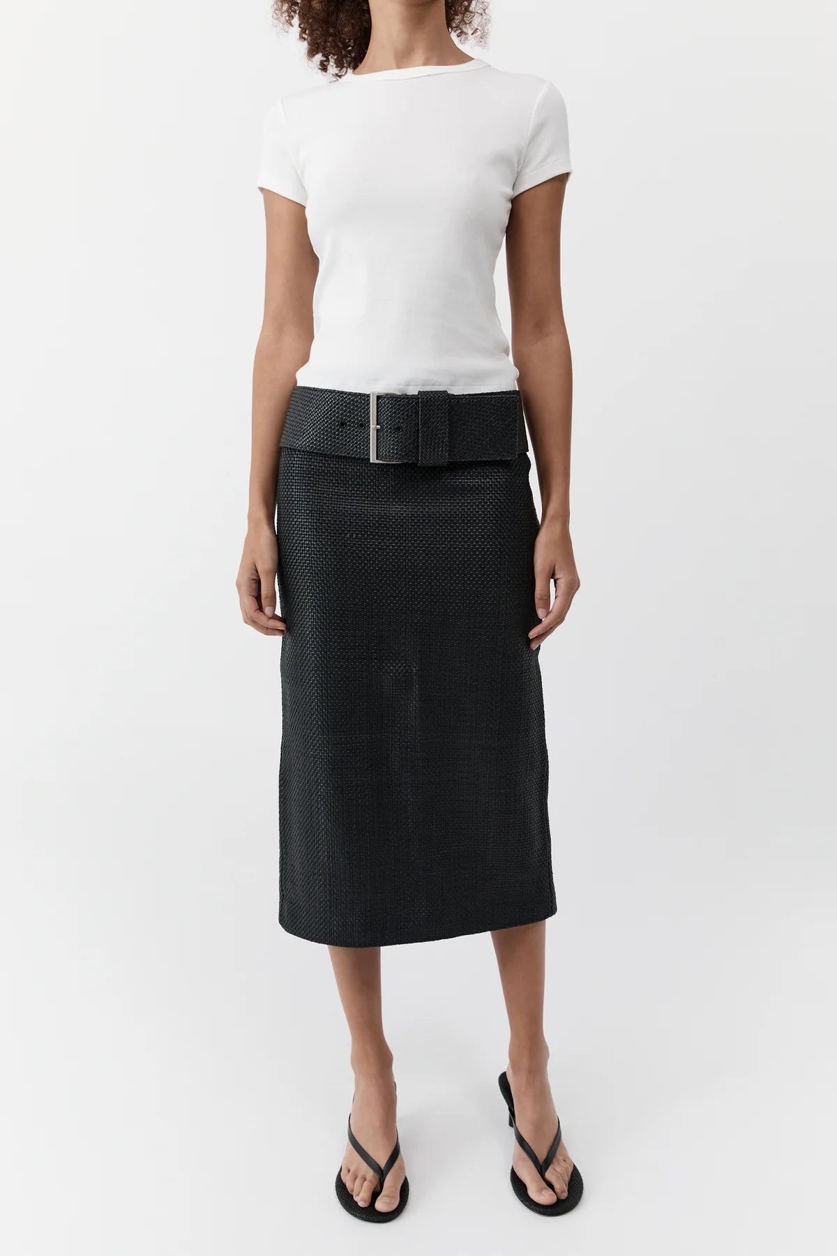 St Agni Woven Leather Skirt in Black