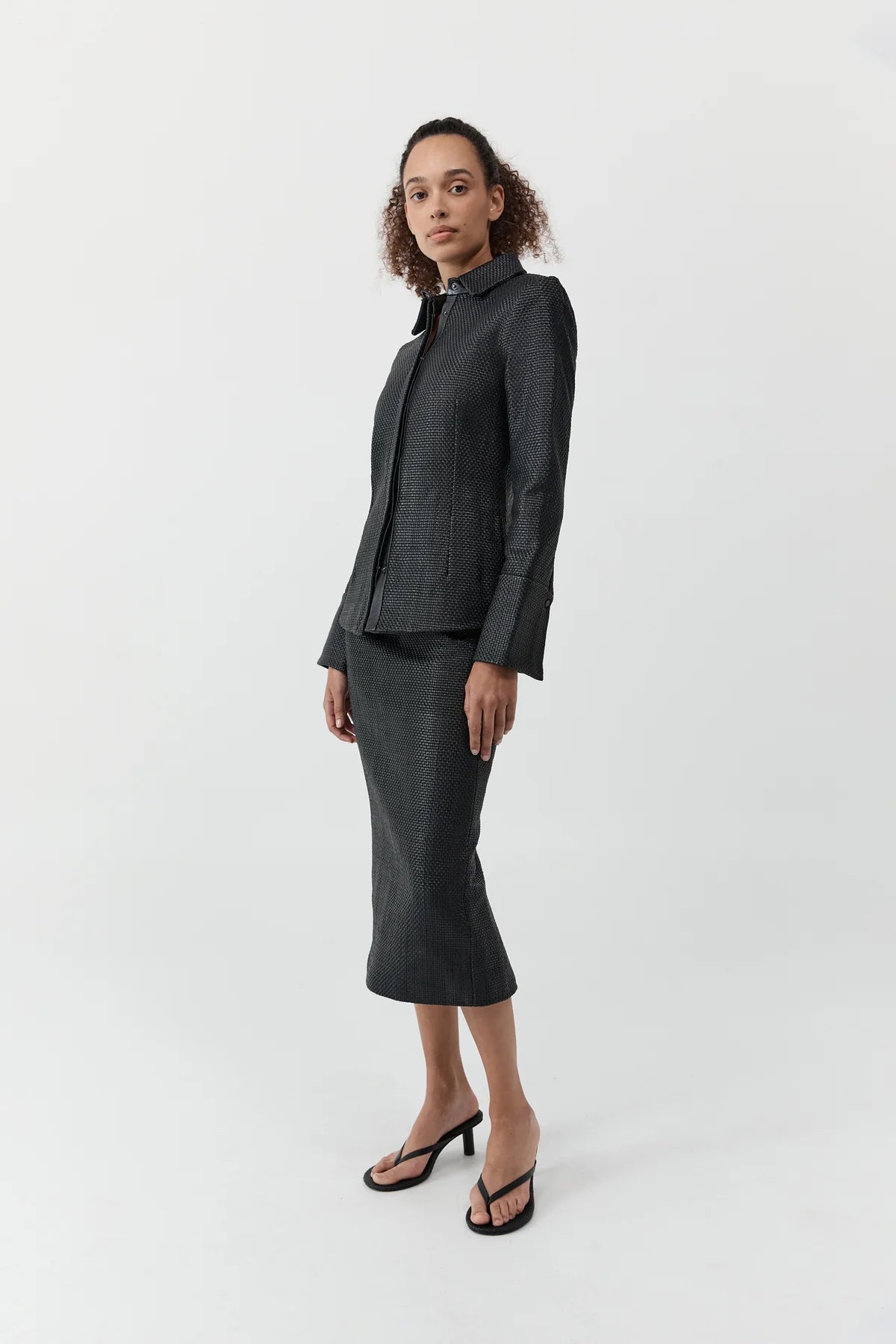 St Agni Woven Leather Skirt in Black