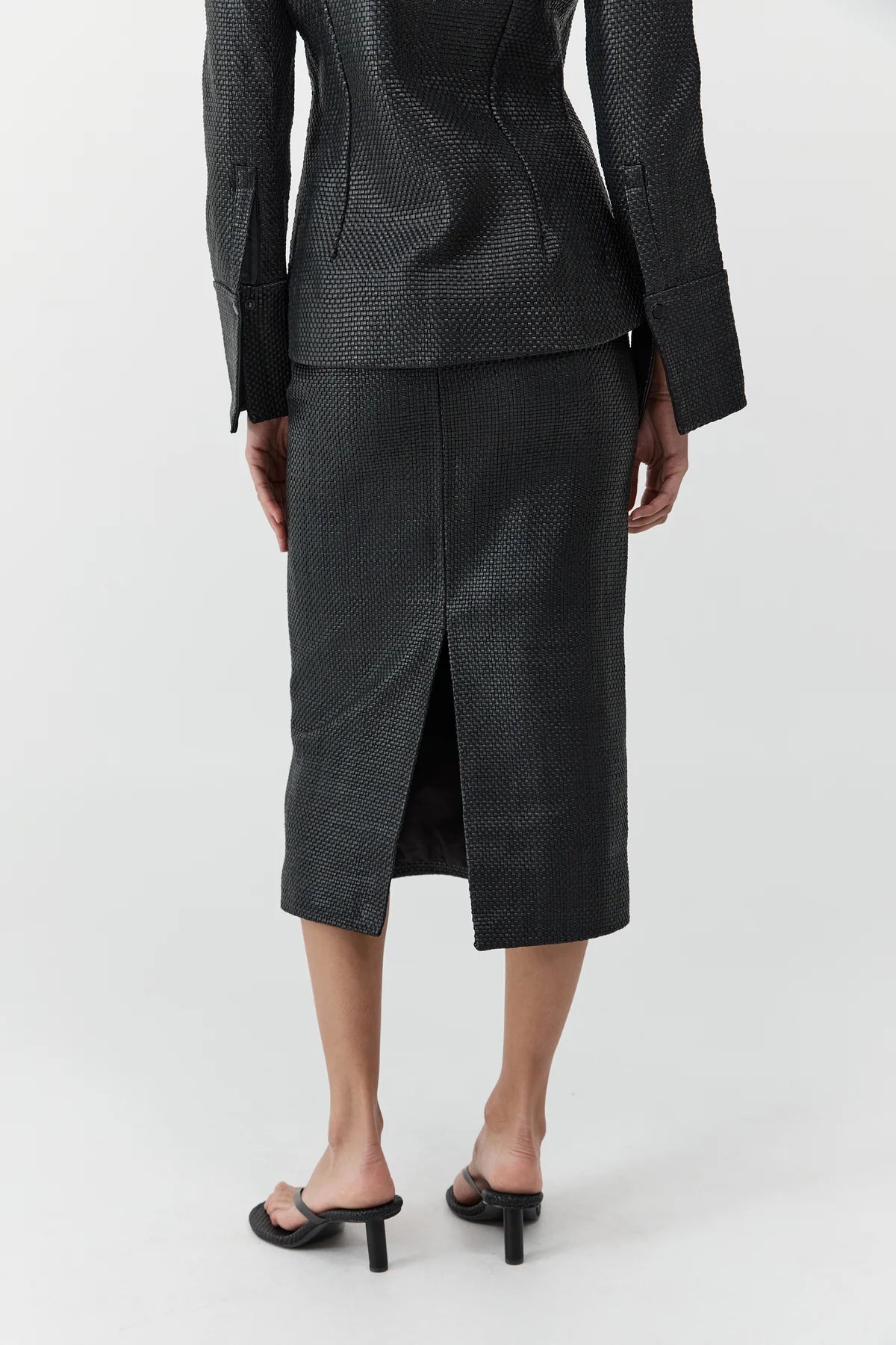 St Agni Woven Leather Skirt in Black