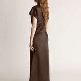 Lee Mathews Stella Silk Satin Maxi Dress in Chocolate