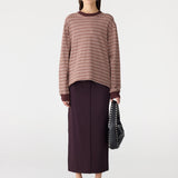 Bassike Stripe Slouch L/S T-Shirt in Pink/Orange/Plum