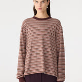 Bassike Stripe Slouch L/S T-Shirt in Pink/Orange/Plum