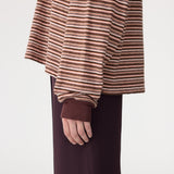Bassike Stripe Slouch L/S T-Shirt in Pink/Orange/Plum