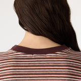 Bassike Stripe Slouch L/S T-Shirt in Pink/Orange/Plum