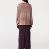 Bassike Stripe Slouch L/S T-Shirt in Pink/Orange/Plum