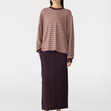 Bassike Stripe Slouch L/S T-Shirt in Pink/Orange/Plum