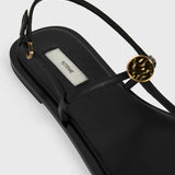 Toteme T-Strap Nappa Sandals in Black - close up