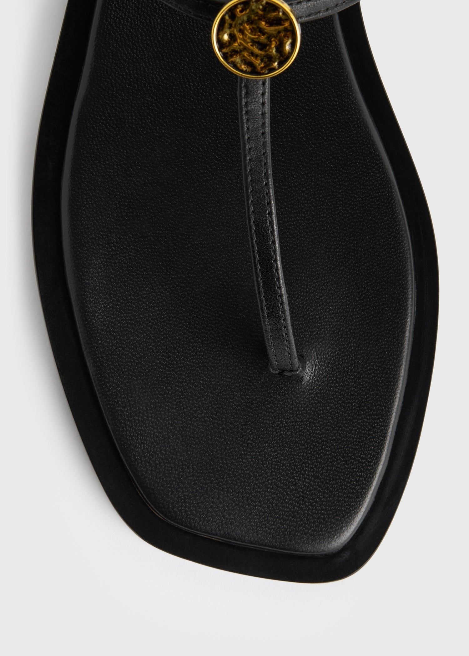 Toteme T-Strap Nappa Sandals in Black - close up
