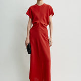Toteme Slouch Waist Wool Dress in Poppy