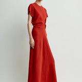Toteme Slouch Waist Wool Dress in Poppy
