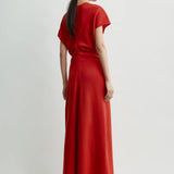Toteme Slouch Waist Wool Dress in Poppy