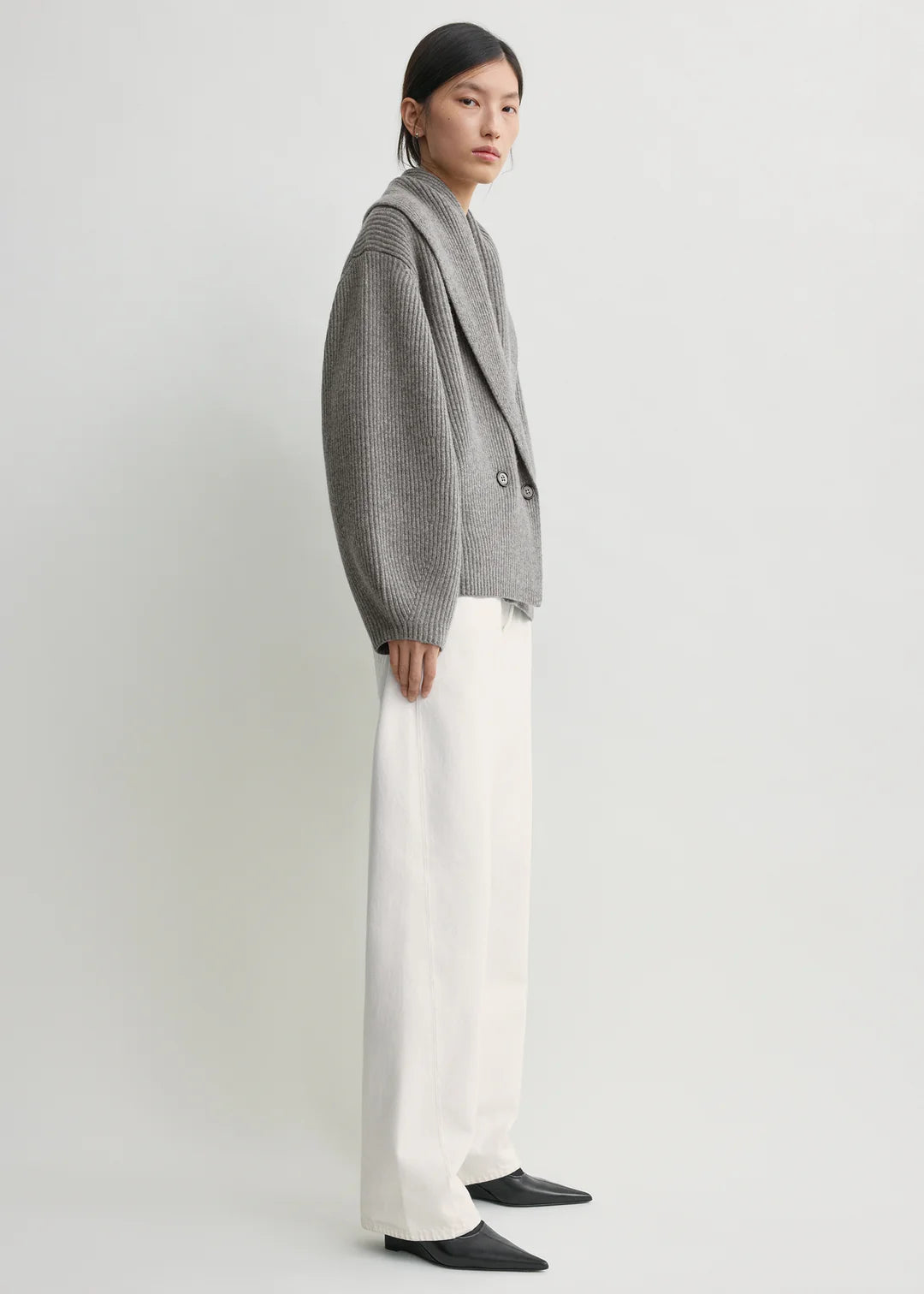 Toteme Shawl Lapel Cardigan in Mid Grey Melange