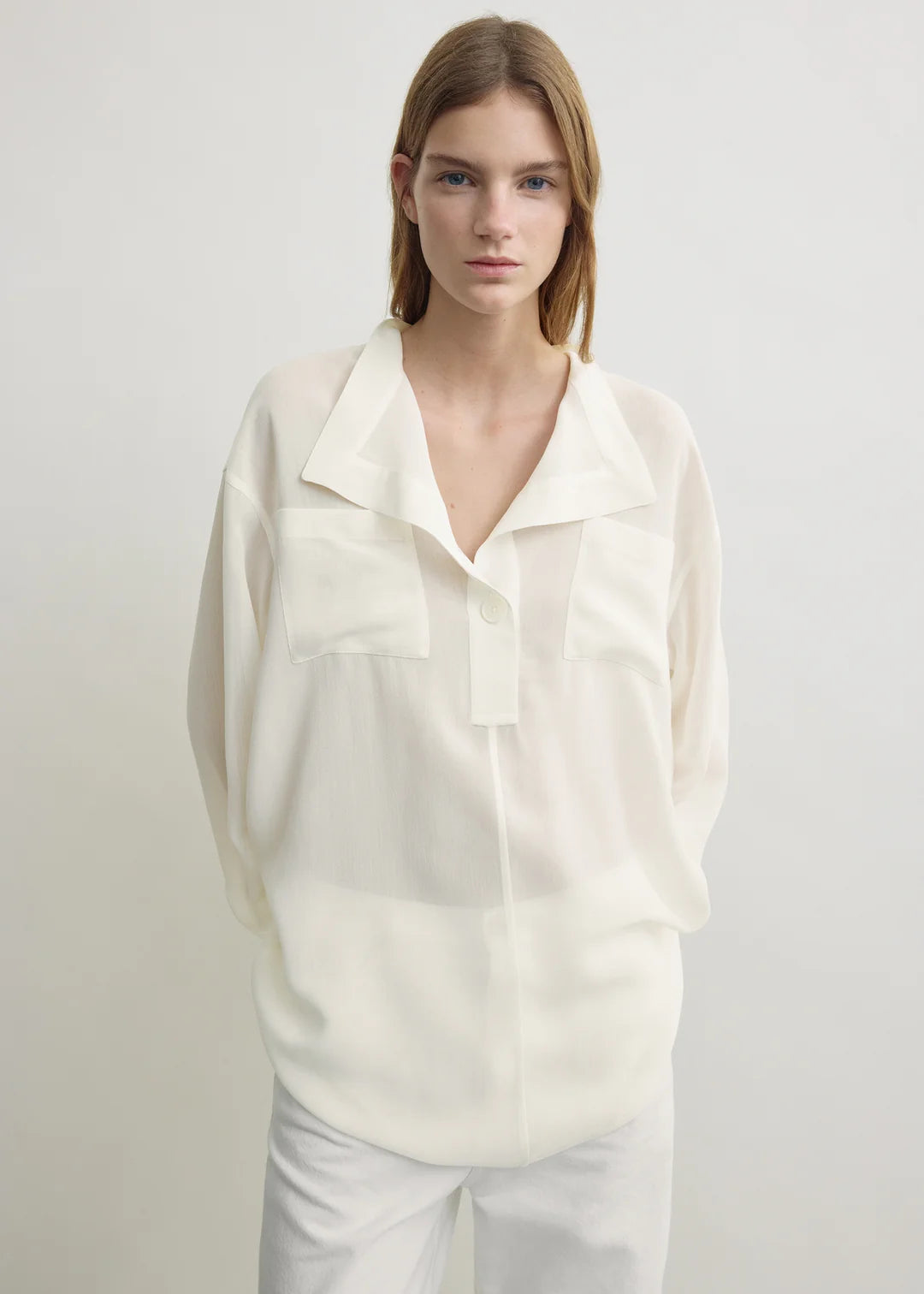 Toteme Overlapping Collar Blouse in Milk