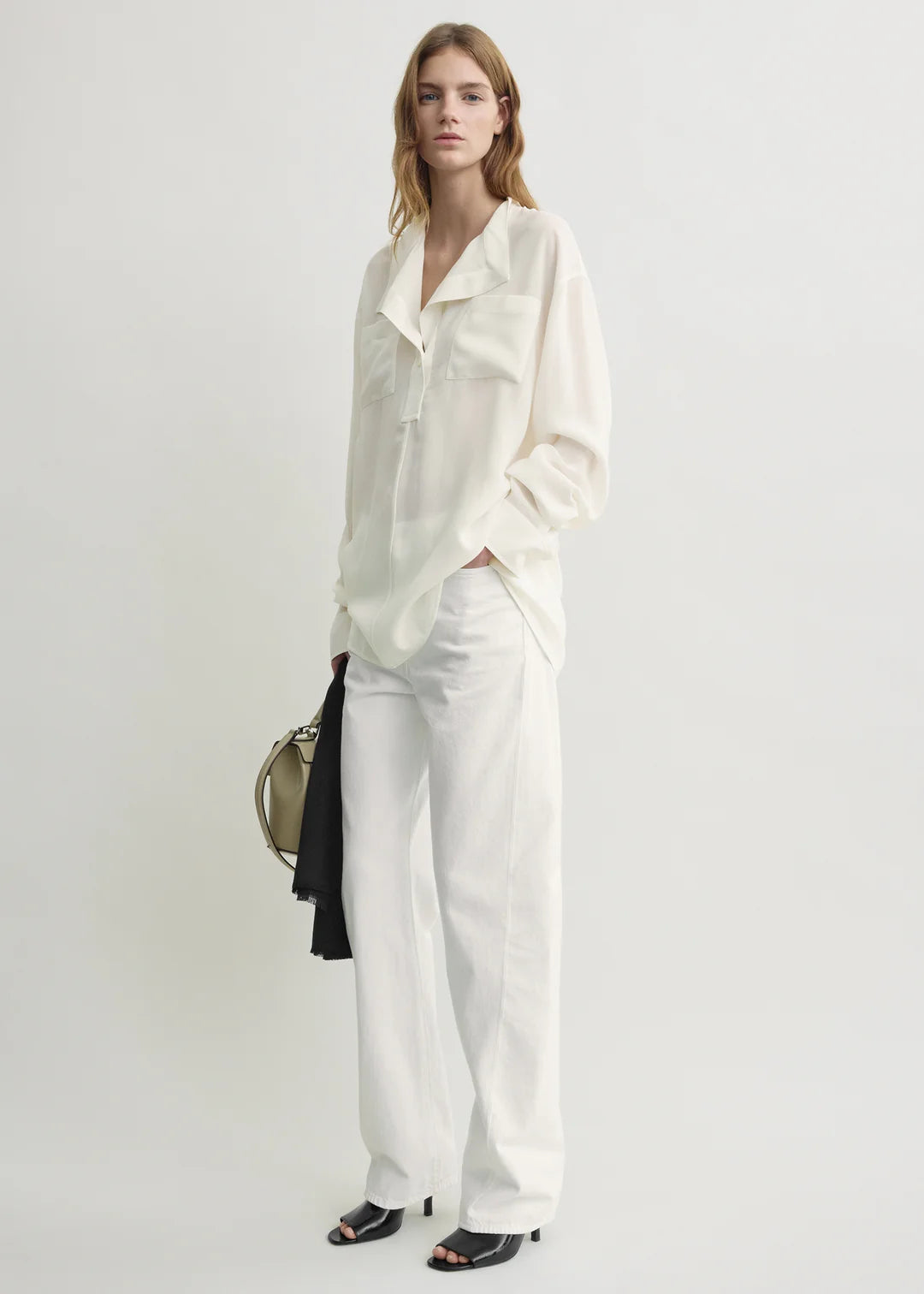 Toteme Overlapping Collar Blouse in Milk