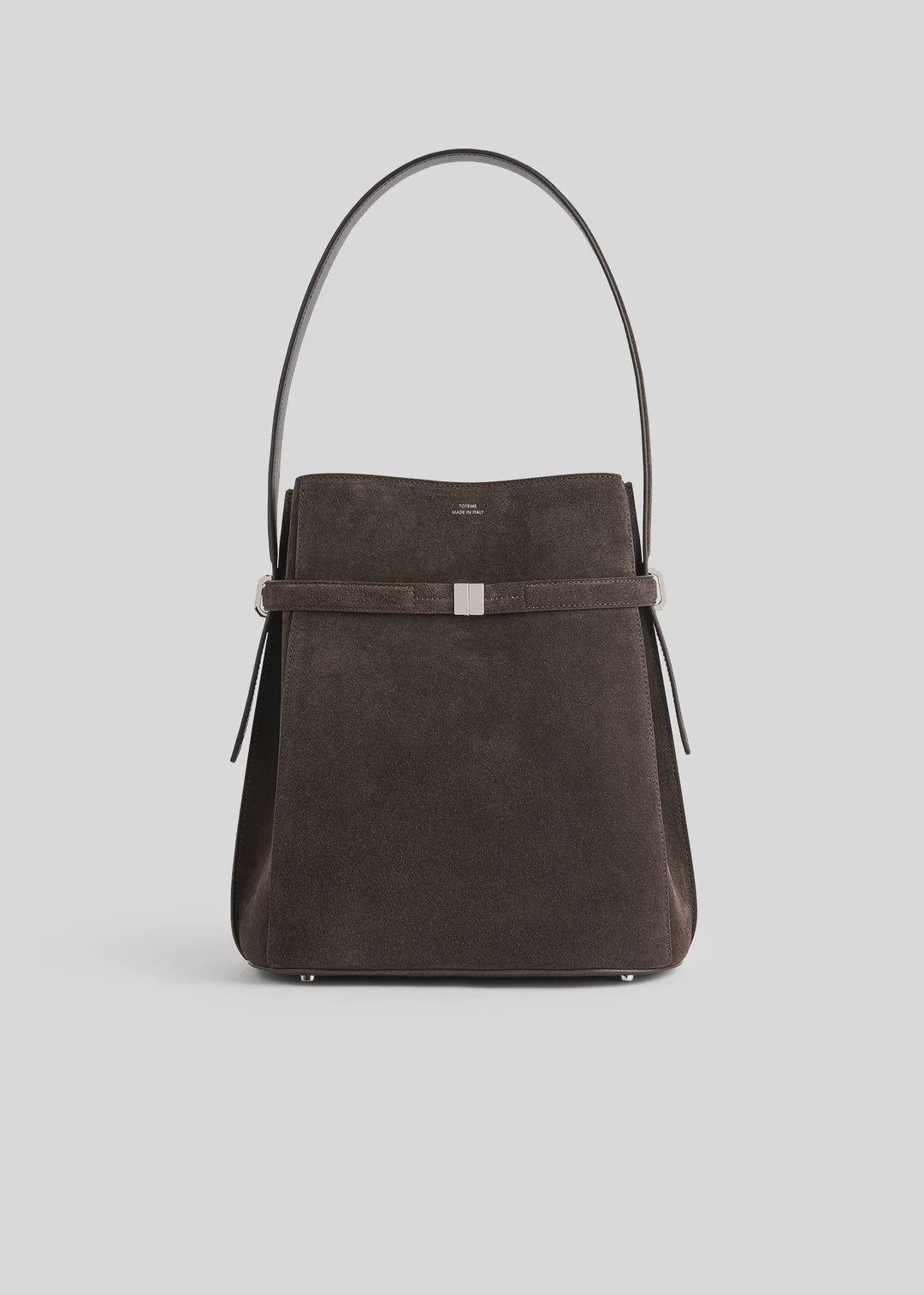 Toteme Belted Suede Bucket Bag in Brown