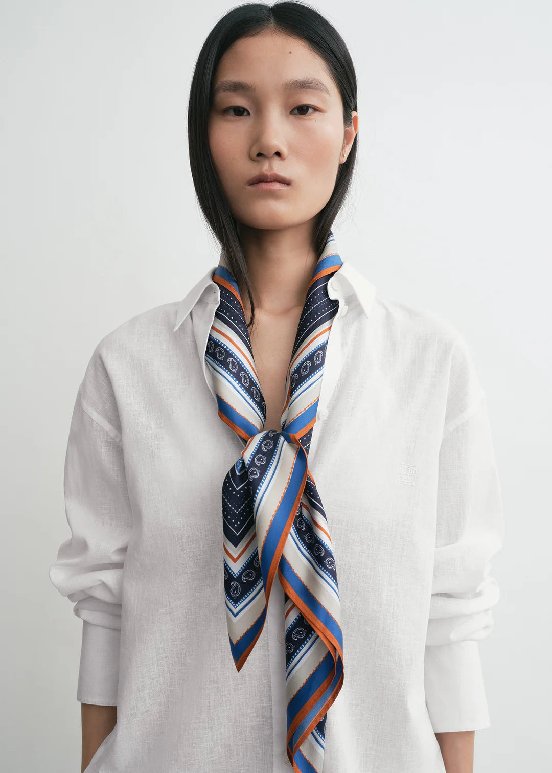 Toteme Collector Sarong Silk in Ecru and Navy