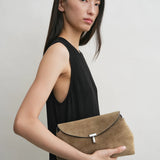 Toteme T-Lock Suede Clutch in Tobacco