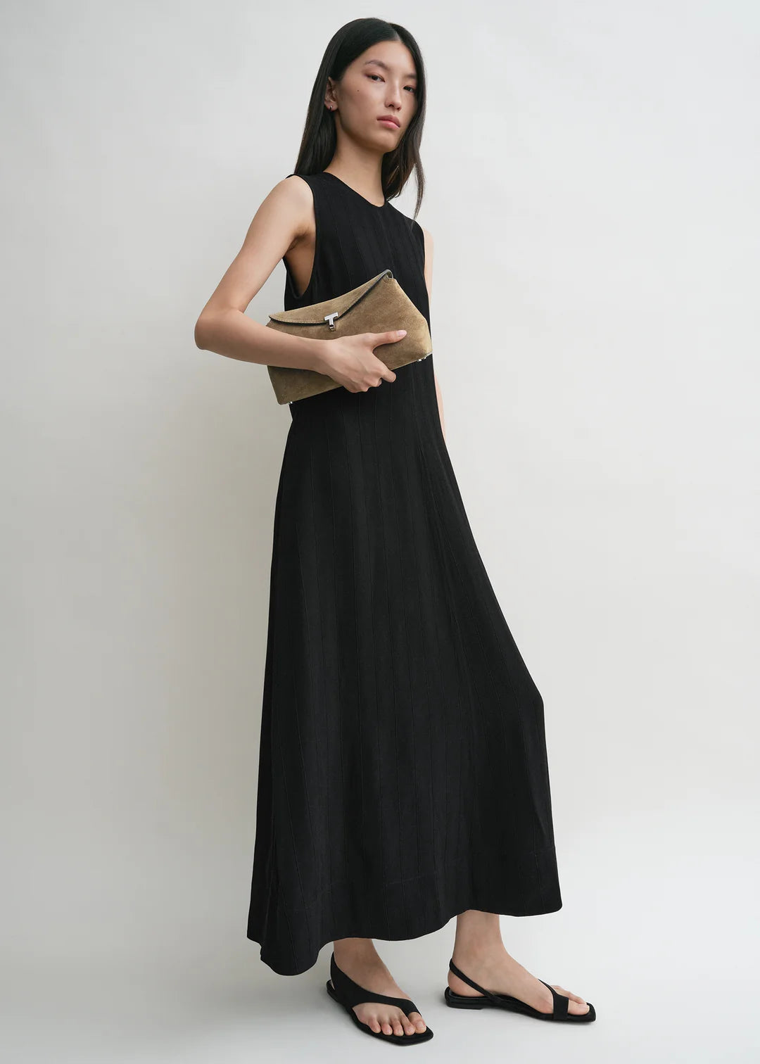 Toteme T-Lock Suede Clutch in Tobacco