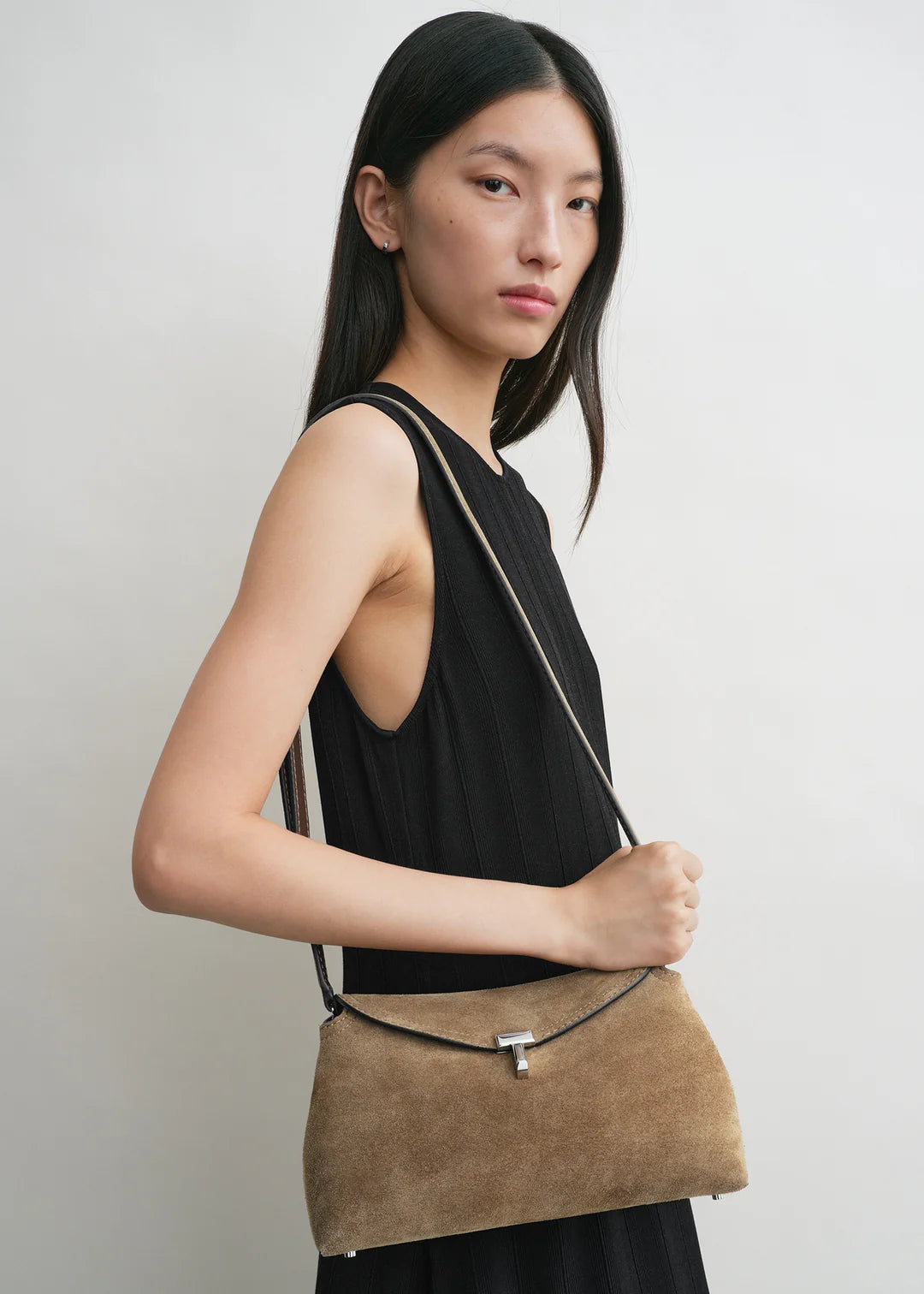 Toteme T-Lock Suede Clutch in Tobacco