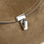 Toteme T-Lock Suede Clutch in Tobacco