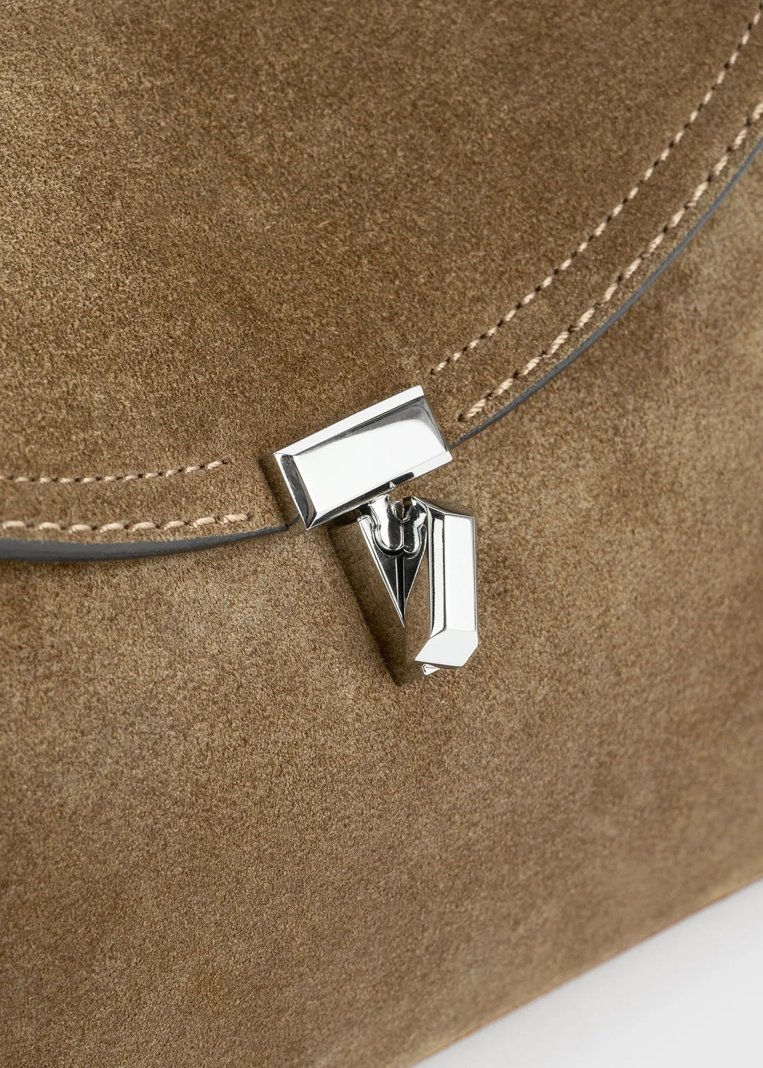 Toteme T-Lock Suede Clutch in Tobacco