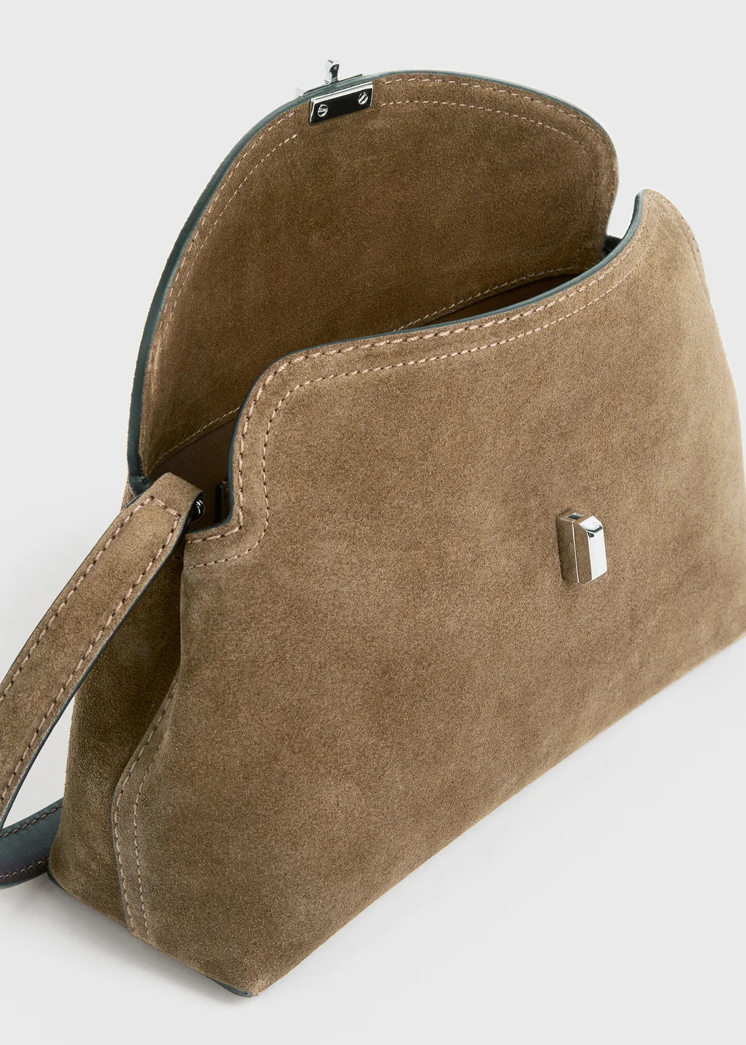 Toteme T-Lock Suede Clutch in Tobacco