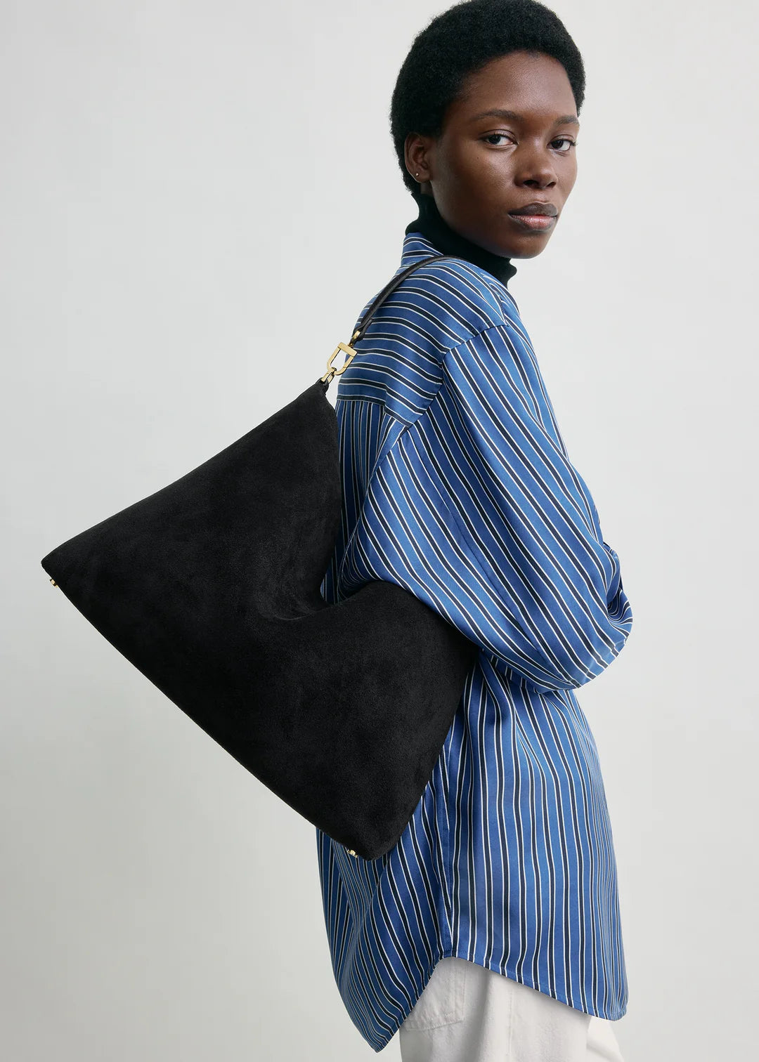 Toteme Medium Bevel Suede Bag in Black