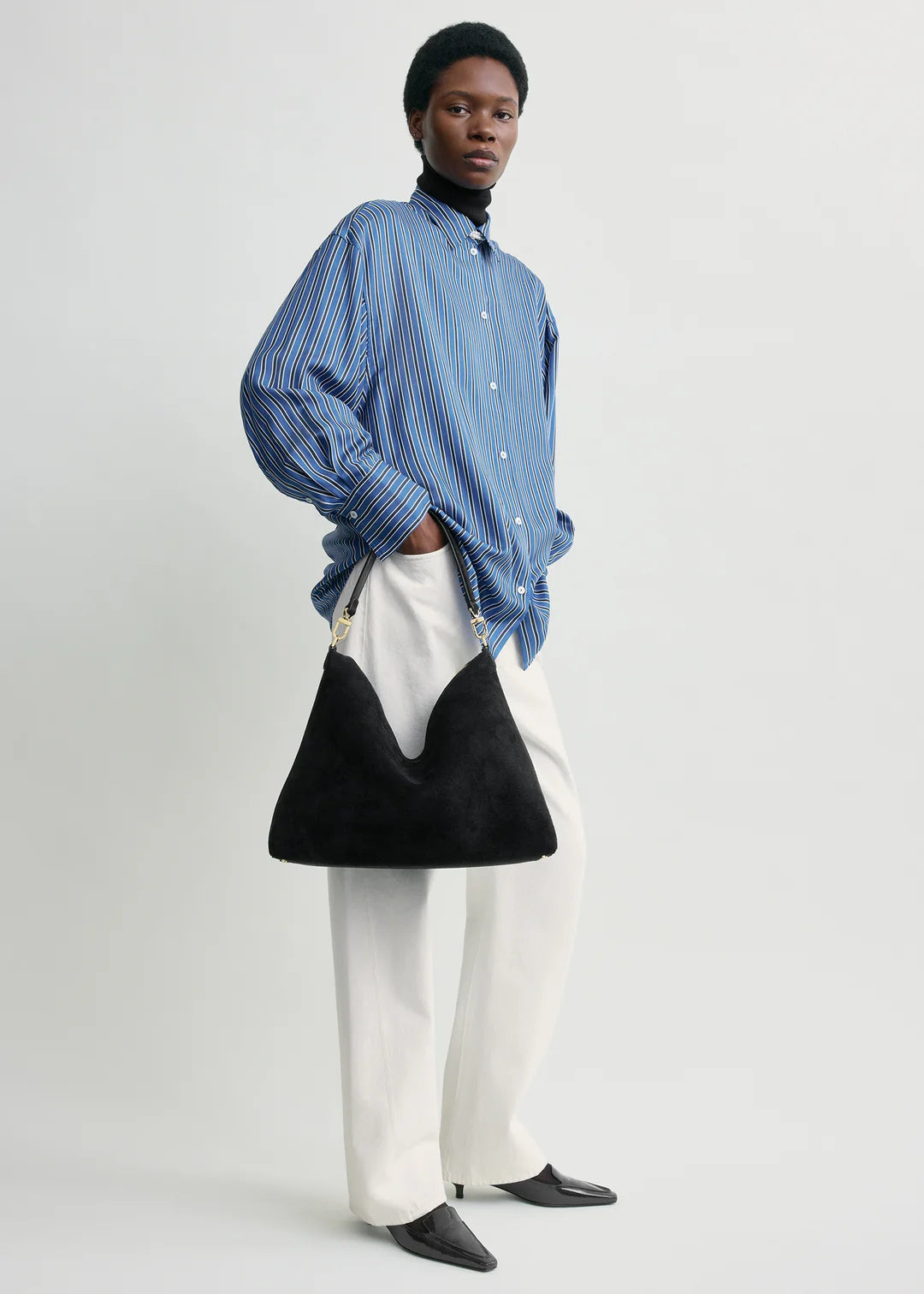 Toteme Medium Bevel Suede Bag in Black