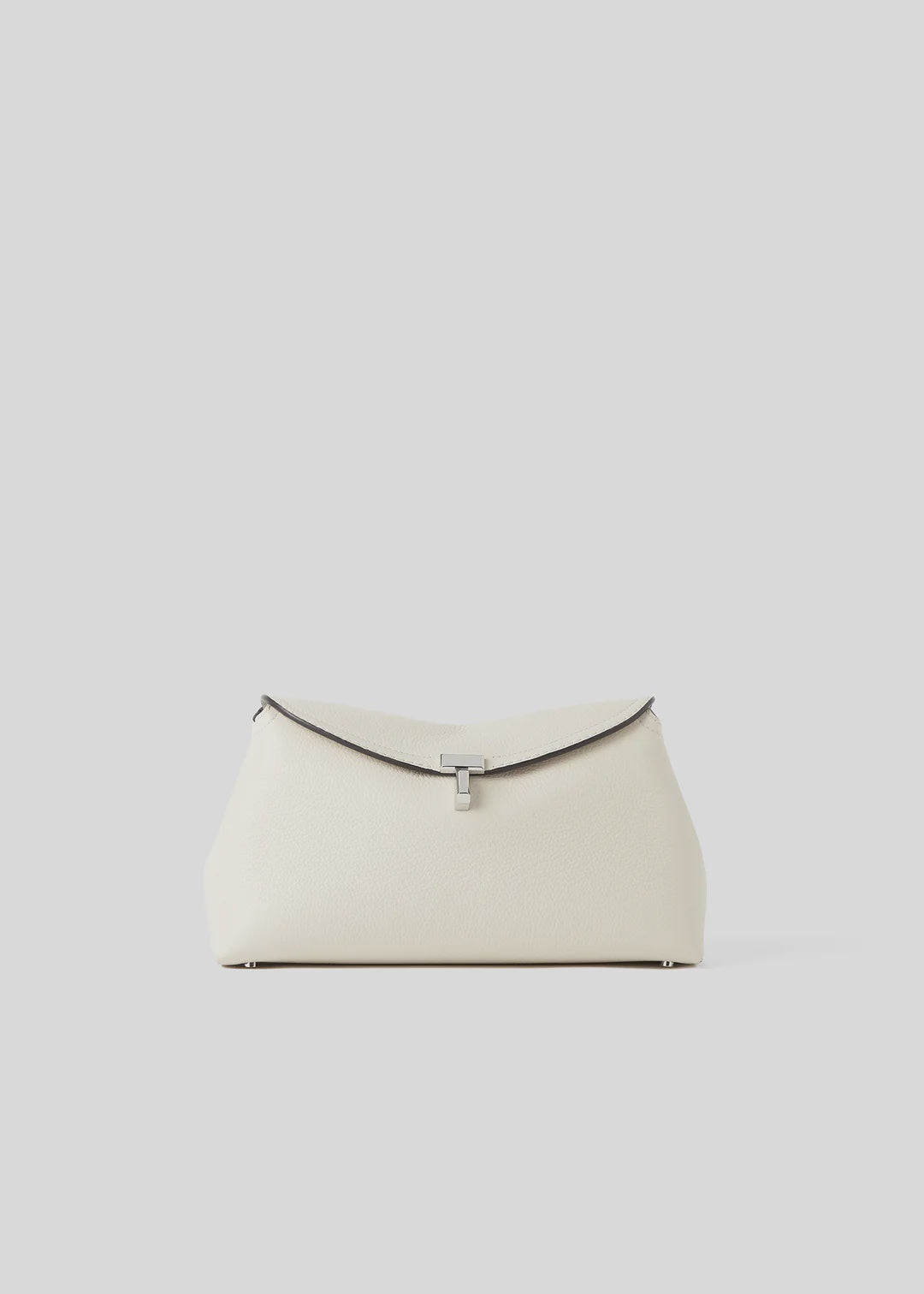 Toteme T-Lock Grained Leather Clutch in Milk