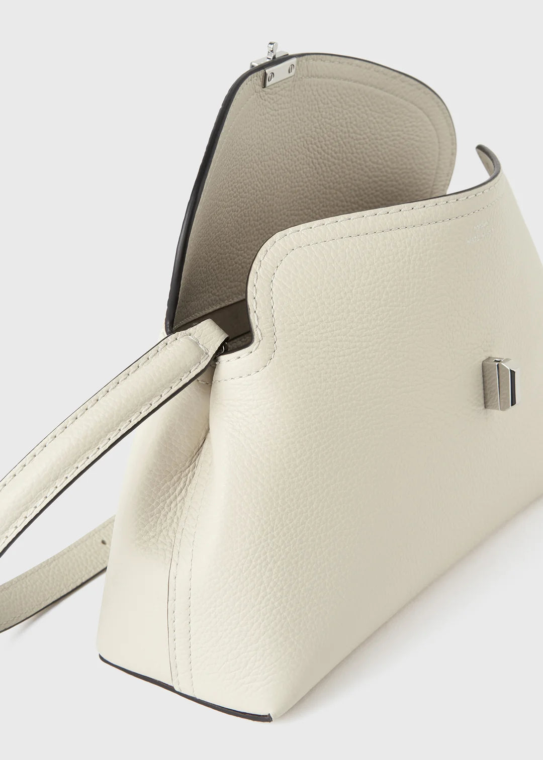 Toteme T-Lock Grained Leather Clutch in Milk