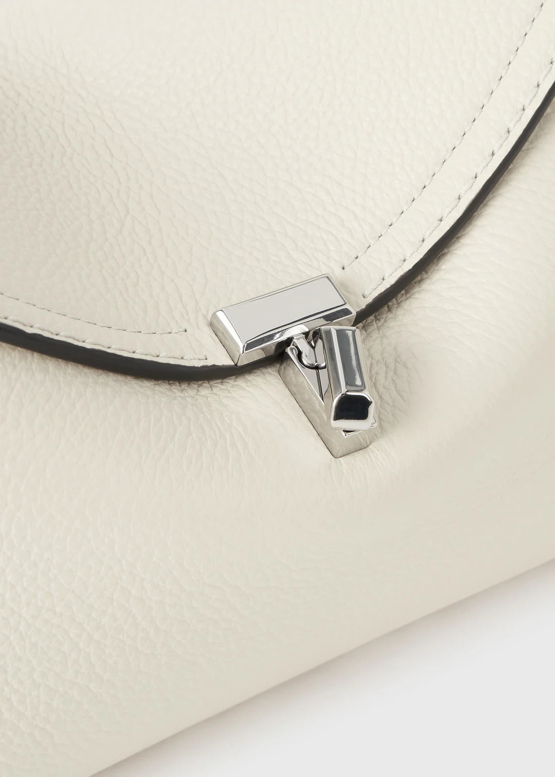 Toteme T-Lock Grained Leather Clutch in Milk