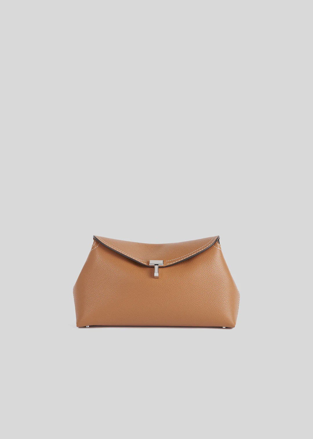 Toteme T-Lock Grained Leather Clutch in Tan