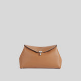 Toteme T-Lock Grained Leather Clutch in Tan