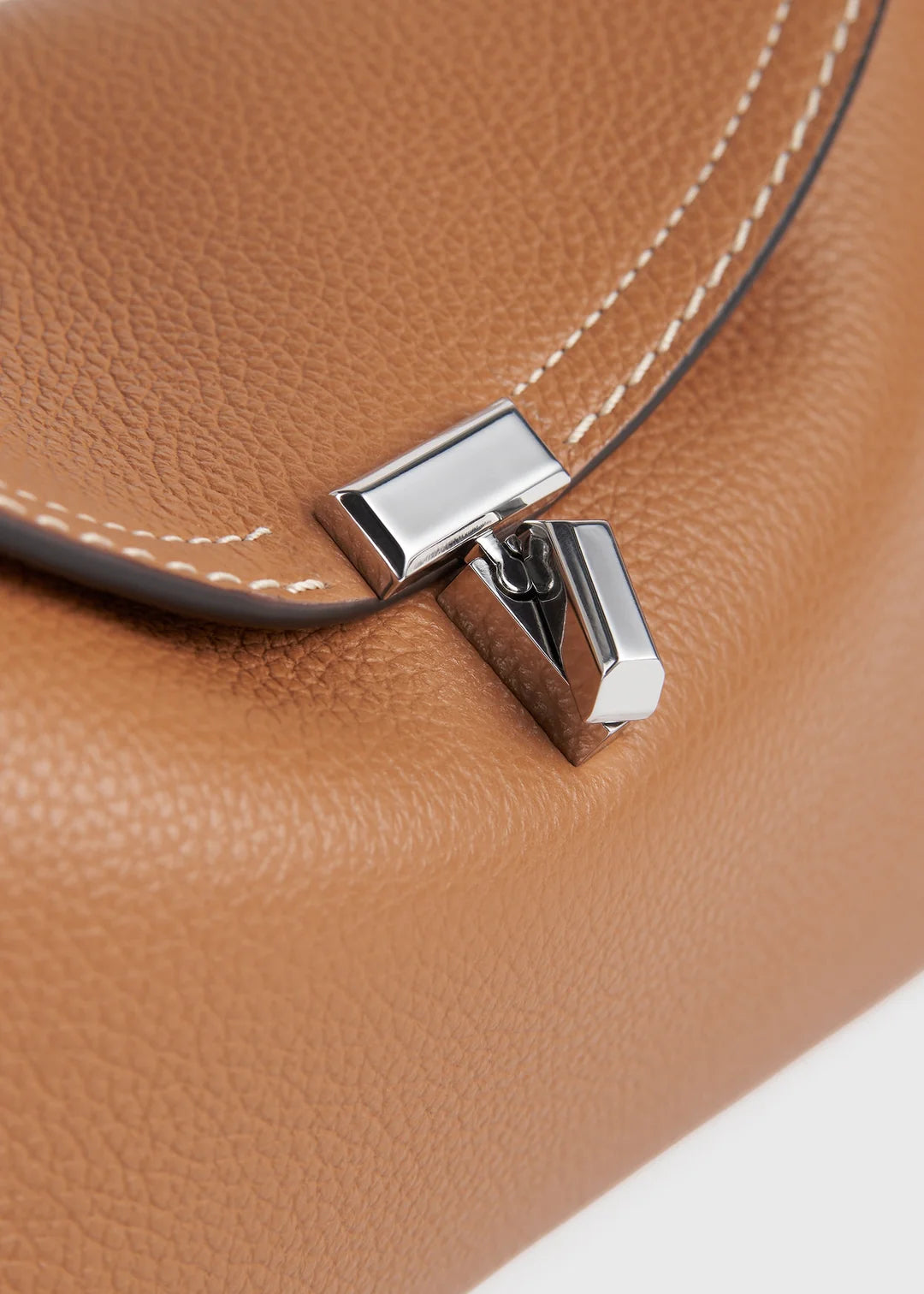 Toteme T-Lock Grained Leather Clutch in Tan