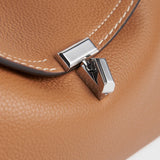 Toteme T-Lock Grained Leather Clutch in Tan