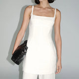 St Agni Tailored Square Neck Mini Dress in Off White