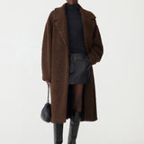 Bassike Textured Winter Coat in Chocolate Brown