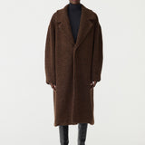 Bassike Textured Winter Coat in Chocolate Brown