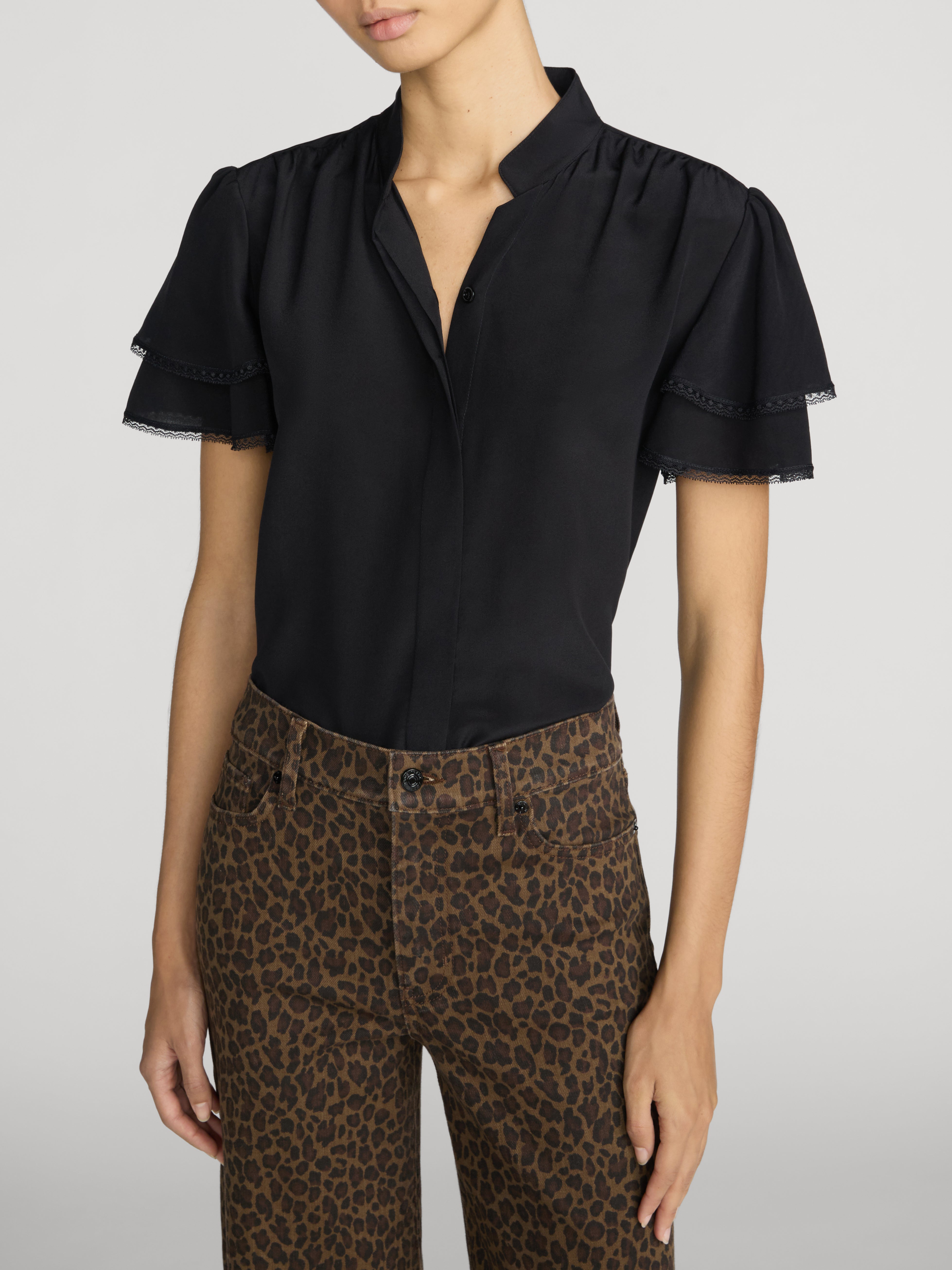 Frame The Silk Arcadia Top in Black - side view