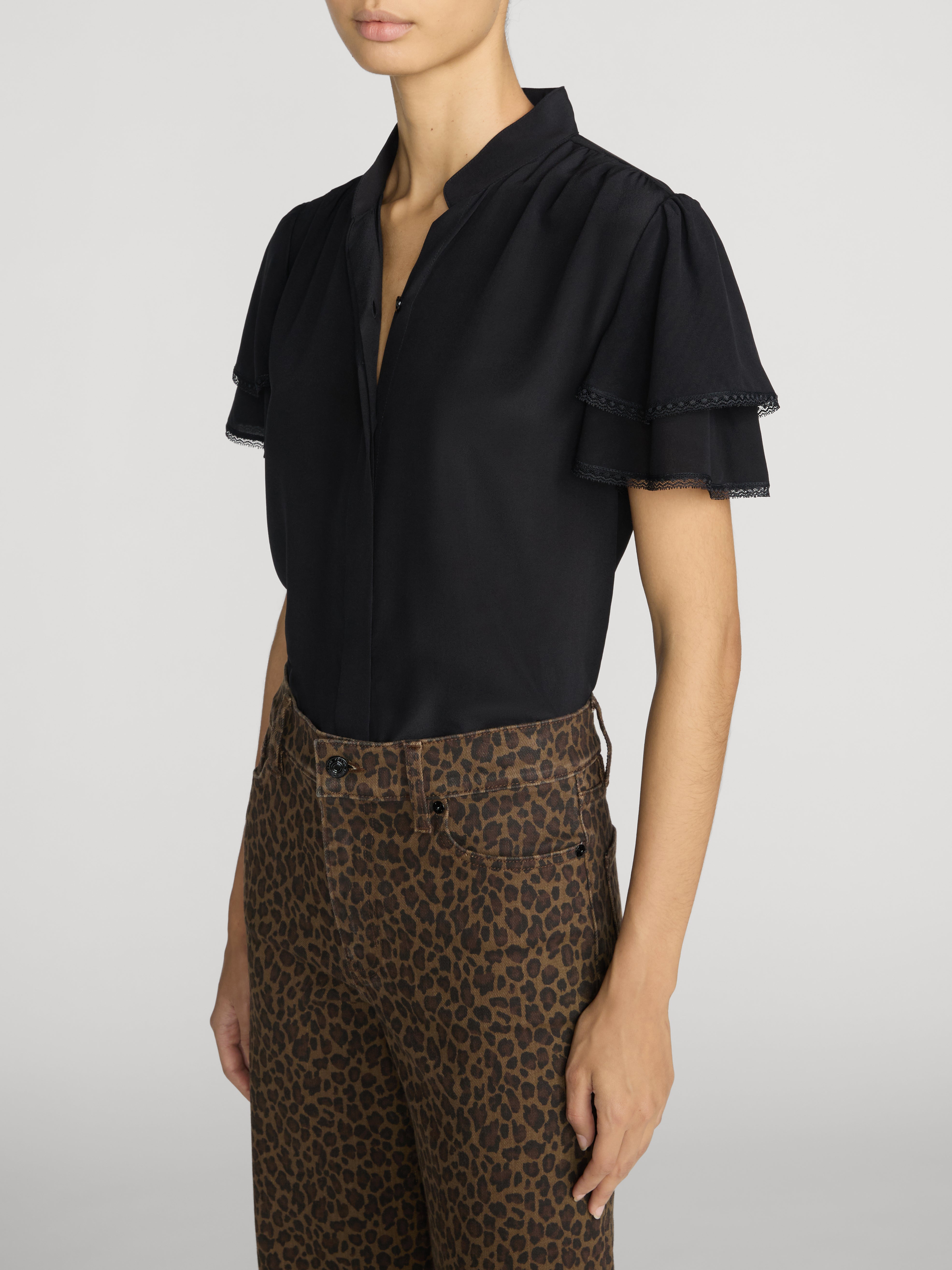 Frame The Silk Arcadia Top in Black - detail view