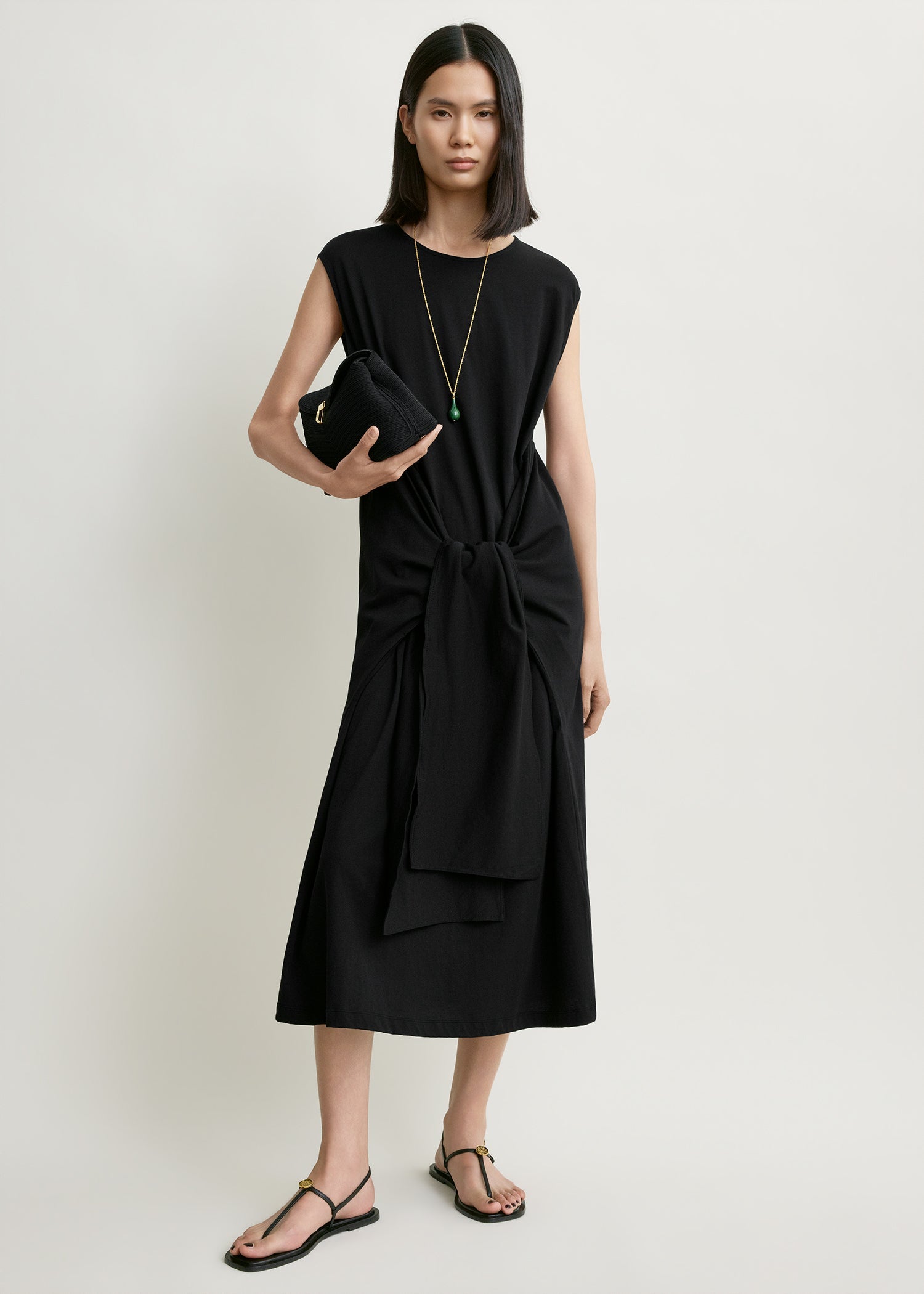 Toteme Tie-Waist Jersey Dress in Black