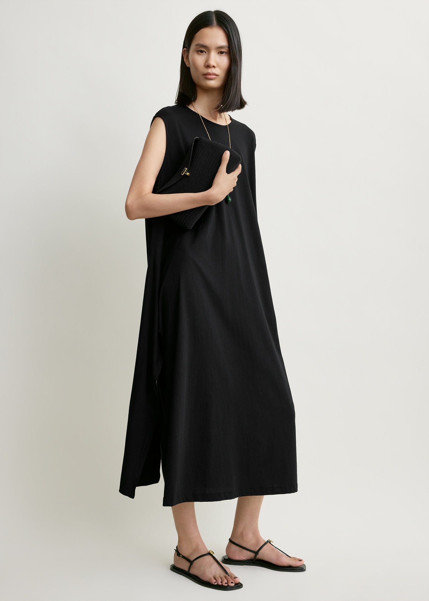 Toteme Tie-Waist Jersey Dress in Black - detail view