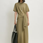 Toteme Long Knit Skirt in Desert - side view