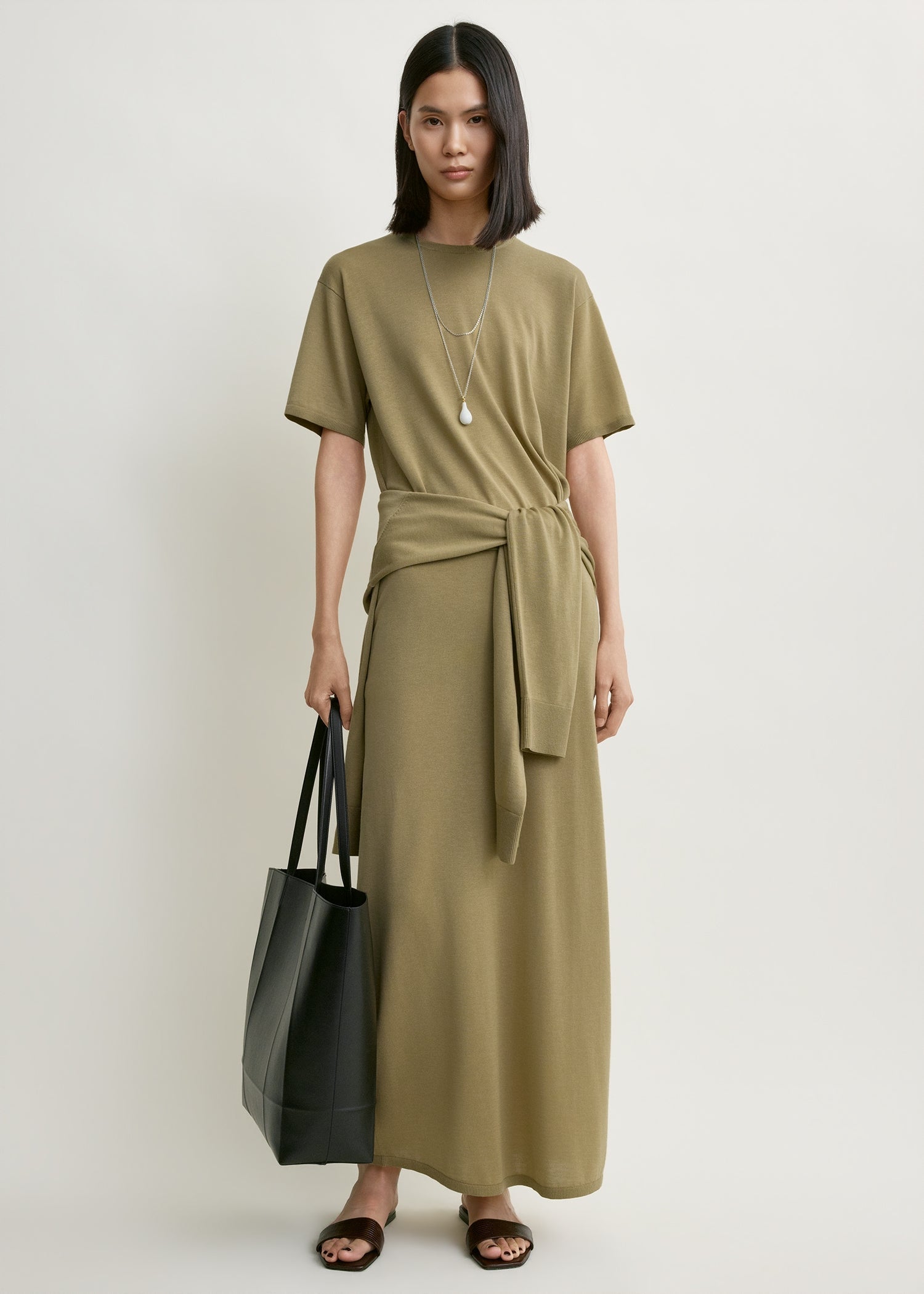 Toteme Long Knit Skirt in Desert - side view