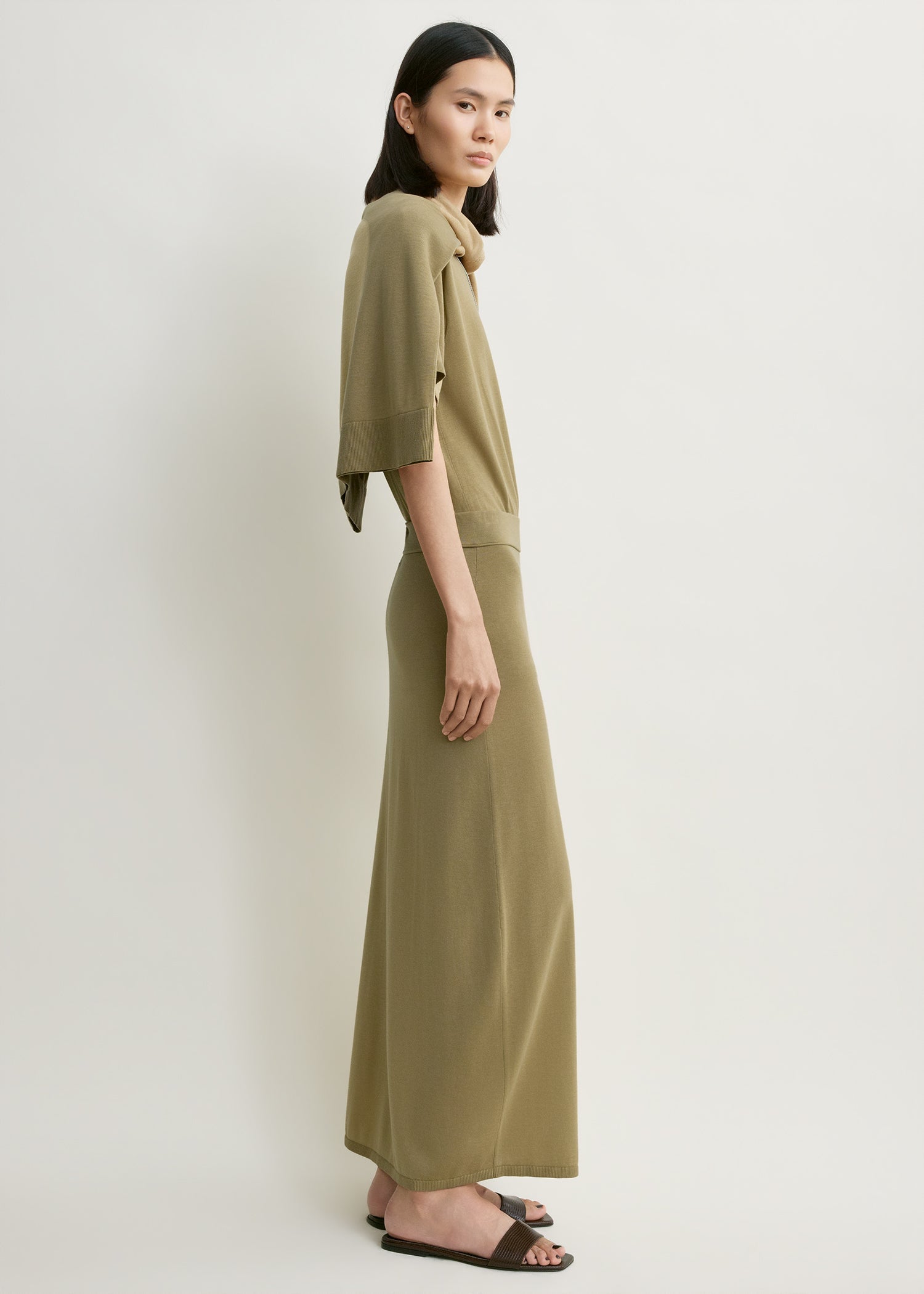 Toteme Long Knit Skirt in Desert - detail view